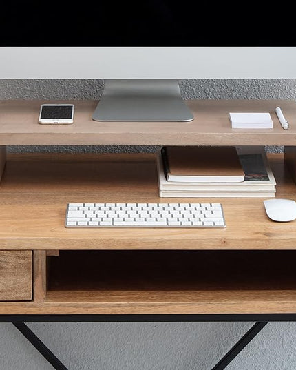 Anji Mountain Wooden Monitor Stand - Elegant Monitor Riser, Perfect Monitor Stand for Desk Organization, Durable Wood Construction monitor stands, Enhances Ergonomics and Workspace Efficiency,Biscotti