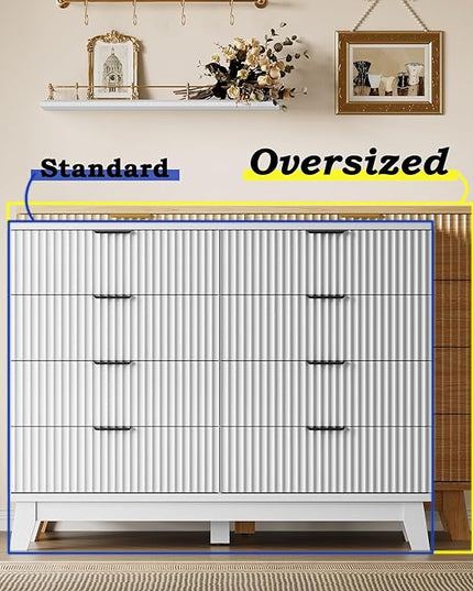 BORNOON 53" Tall Dresser for Bedroom, 8-Drawer Fluted Chest of Drawers, Modern Wood Highboy with Metal Slides and Handles, Anti-Tip Kit, Vertical Clothes Storage Organizer for Apartment, Closet