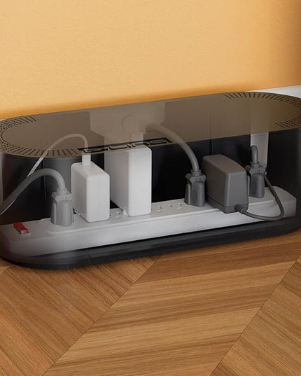 D-Line Cable Management Box, Power Strip Holder, Floor Outlet Hiders, Desk Cord Organizer, Cover TV Wires, Wire Storage, Extension Hider, Office Concealer for Cords, Baby Proof Cables - Large, Black
