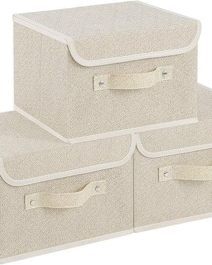 Fabric Storage Bins Cube Organizers with Flip-Top Lid and Handles,Storage Boxes for Organizing Home,Office,and Closet,Grey and Beige,3 Pack 10.2 X 7.9 X 6.7 in