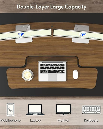 FLXISPOT 42" Standing Desk Converter Sit to Stand up Riser Height Adjustable Monitor and Laptop Workstation with Spacious 2-Tier Desktop, Walnut Color
