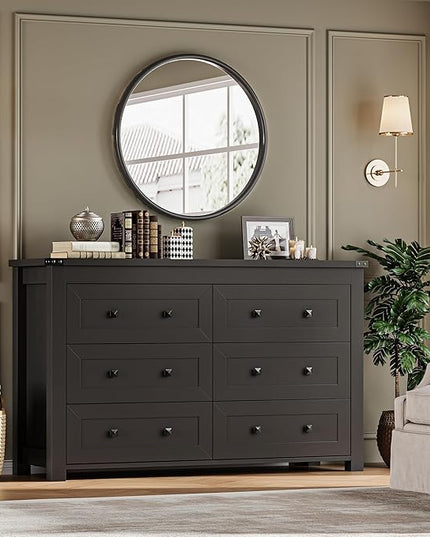 BORNOON 6-Drawer Dresser, Modern Wooden Storage Chest of Drawers, Dresser TV Stand, Wood Drawer Organizer with Metal Handles for Bedroom, Living Room, Hallway