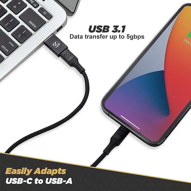 Scosche CAAKIT-RP Strikeline™ Charge & Sync USB Adapter Kit, USB-C Male to USB-A Female and USB-A Male to Type-C Female Charger Cable Converter Compatible with Apple iPhone 15, AirPods, Galaxy, 2-Pack
