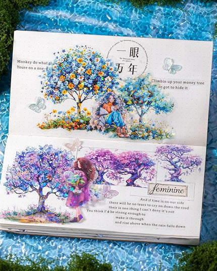 AuriicLeaf Flower Tree Scrapbook Stickers Set, 60PCS Holographic Ephemera for Scrapbooking, Junk Journaling, Crafting, DIY Projects, Diaries, and Art Supplies