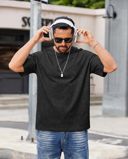 COOFANDY Men's Cotton T-Shirts Oversized Shirt Short Sleeves Streetwear Loose Fit Summer Tee Tops Washed Basic Unisex Shirts