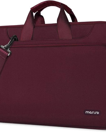 MOSISO 360 Protective Laptop Shoulder Bag Compatible with MacBook Air/Pro, 13-13.3 inch Notebook, Compatible with MacBook Pro 14 inch M5 M4 M3 M2 M1,Matching Color Sleeve with Belt, Wine Red
