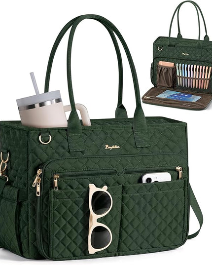 Teacher Bags for Women, 15.6 inch Laptop Work Tote Nurse Bible Bag Quilted Shoulder Handbag for Work, Daily, School, Travel