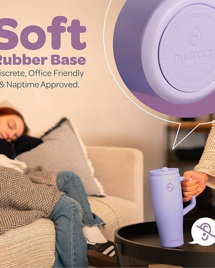 Hydracy Soulmate 40oz Tumbler with Handle and Flip Straw - 100% Leakproof Reusable Insulated Cup with Stainless Steel Straw - Cupholder Friendly Rubber Base Travel Mug - Lilac Haze