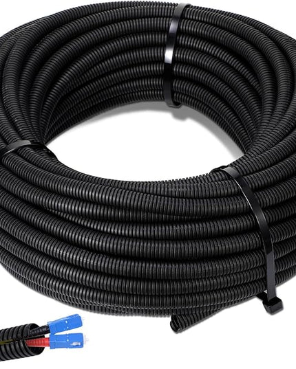 Sasylvia 1/4'' X 200 ft Split Wire Loom Cord Protector Tubing Split Conduit Protector Tubing Convoluted Tube Flexible Electrical Wire Cover Protective Sleeves (Black)