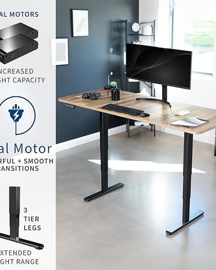 VIVO Electric 71 x 30 in Dual Motor Sit Stand Desk, Memory Height Adjustment, 2B Series, Reclaimed Wood Top Black Frame, DESK-KIT-2B7P