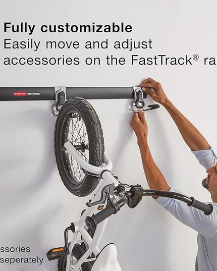 Rubbermaid 24-Piece FastTrack Garage Wall-Mounted Storage Kit, 6 Rails and 18 Hooks, Black, for Home/House/Tool/Sports/Equipment/Utility Purposes