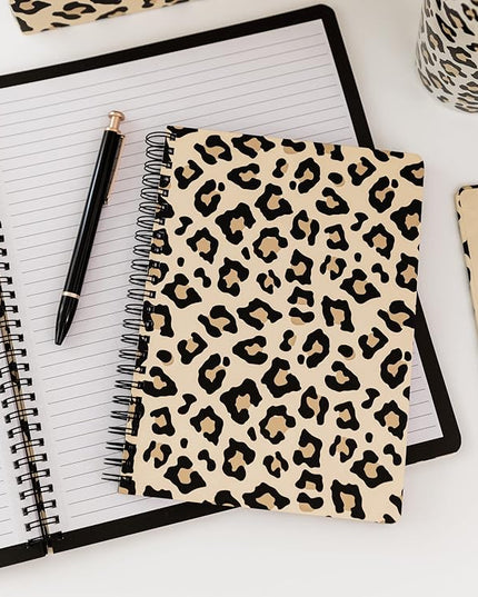 Steel Mill & Co Cute Mini Spiral Notebook, 8.25" x 6.25" Journal with Durable Hardcover and 160 Lined Pages, Leopard
