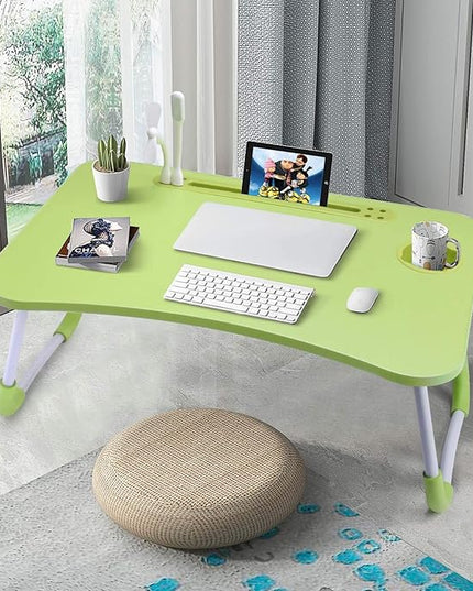 Slendor Lap Desk with Cup Holder, Foldable Laptop Table for Bed, Portable Bed Desk for Laptop and Writing, Computer Tray with Tablet Slot, Notebook Stand Reading Holder for Couch Sofa Floor,Green