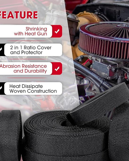 2 in 1 Heat Shrink Braided Sleeving Fabric Tubing-Ideal fit Irregular Shape Hose/Cable/Wire (1-3/8"(34mm), 32FT)