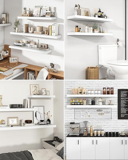RICHFOCUS 55Inch Floating Shelves for Wall 1 Pack Shelves for Bedroom|Kitchen|Bathroom Wall Mounted Rustic Wood Floating Shelf with Invisible Brackets for Books|Storage|Decor, White