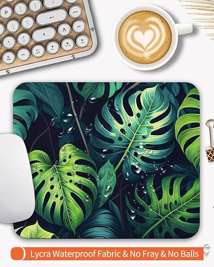 Square Mouse Pad Green Leaves, Personalized Premium-Textured Custom Mouse Mat Design, Washable Mousepad Cloth, Non-Slip Rubber Base Computer Mouse Pads for Wireless Mouse
