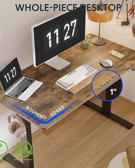 FLEXISPOT One-Piece Electric Standing Desk, 48 x 24 Inches Adjustable Desk with Seamless Desktop, Memory Controller Height Adjustment (Black Frame + Rustic Desktop, 2 Packages)