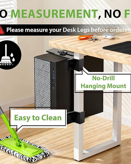 Under Desk PC Mount - No Drilling 44 Lb PC Holder Under Desk, PC Mount for Standing Desk Fits Only 2 9/16''×1 3/4'' Desk Legs, Black