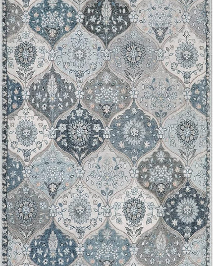 Lahome Moroccan Trellis Small Area Rug, 2x4 Rugs for Entryway Non-Slip Vintage Ultra-Thin Washable Indoor Door Mat Distressed Throw Carpet for Bathroom Kitchen Bedroom, Blue