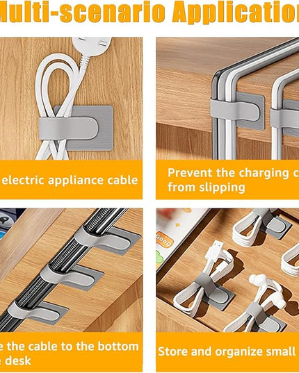80PCS Hook and Loop Cable Straps, Cable Management Under Desk, Self Adhesive Cable Ties, Reusable Wire Organizers for Cords, Adjustable Cord Organizers for Desk, Home Office Essentials, Gray