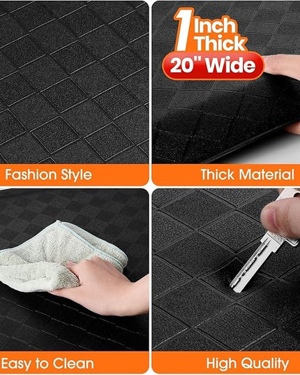 StepRite 1” Thick Kitchen Mats for Floor, Anti Fatigue Kitchen Rugs, Non-Slip,Heavy Duty Waterproof Kitchen Rug, Standing Desk Mat, Gifts for Friends, Family, Home, Kitchen, Office(39" x 20",Black)