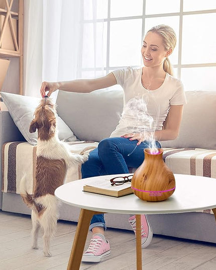 BZseed Aromatherapy Essential Oil Diffuser 550ml 12 Hours Wood Grain Aroma Diffuser with Timer Cool Mist Humidifier for Large Room, Home, Baby Bedroom, Waterless Auto Shut-off,7 Colors Lights Changing
