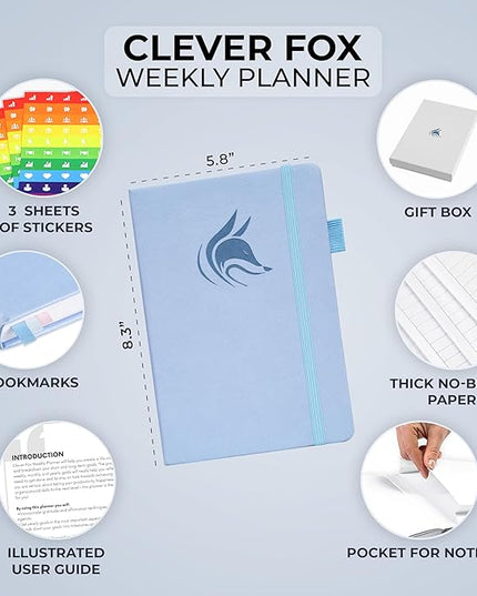 Clever Fox Planner – Undated Weekly & Monthly Planner for Productivity, Time Management & Goals – Organizer Journal – A5 (Periwinkle)