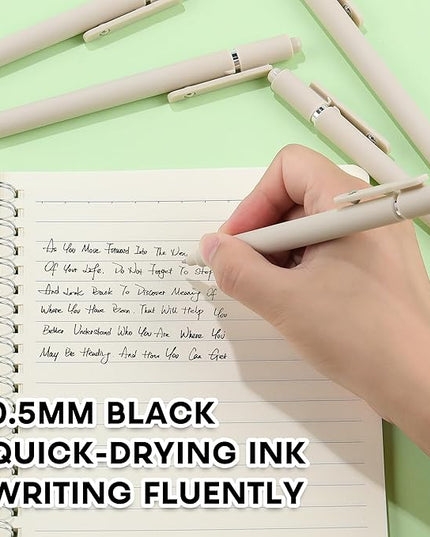 RIANCY Aesthetic Pens Beige Pens 5Pcs 0.5mm Quick Dry Black Ink Gel Pens Fine Point Smooth Writing Cute Pen Japanese Stationary Home Work Essentials Nurse School Gifts Office Supplies