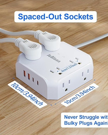 Surge Protector Power Strip, 8 Outlets with 4 USB Ports(2 USB C), 4-Sided 1050J Outlet Extender with 5FT Flat Extension Cord for Travel, Home, School, College Dorm Room Essentials