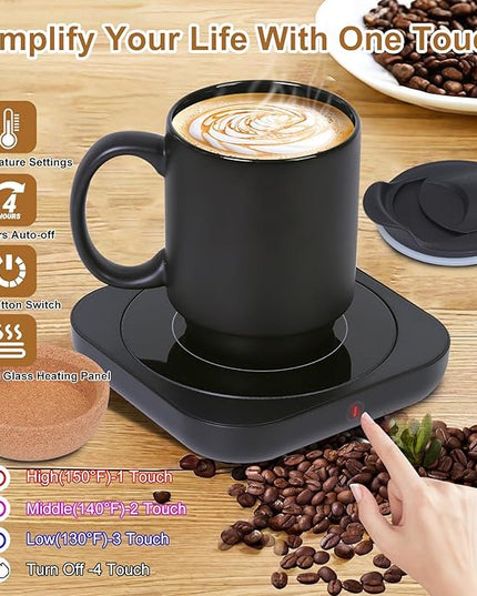Coffee Mug Warmer & Mug Set for Desk, Electric Coffee Cup Warmer with Ceramic Mug, Smart Heated Coffee Mug with Auto Shut Off for Office/Home, Christmas/Birthday/Coffee Gifts for Men & Women, Black