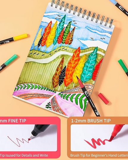Dual Tip Markers, Brush Art Markers Set with Fine Tip and Brush Tip for Adult Coloring Book, Hand Lettering, Calligraphy & Drawing, Professional Art Supplies Kit for Adults (120 Colors)