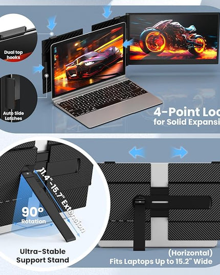 Laptop Screen Extender, 14-Inch Ultra-Thin & Lightweight, 1080P FHD Portable Travel Monitor, Plug & Play, Laptop Extended Monitor Portable for 13-17 Inch Laptops, Compatible with Win/Mac/Chrome/Linux