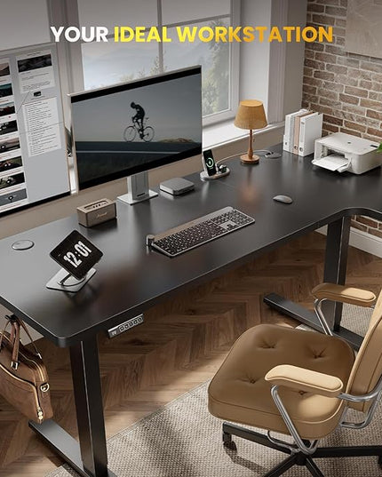 L-Shaped Standing Desk - 55 Inch Adjustable Corner Desk, Electric Sit-Stand Computer Table with Memory Controller for Home Office