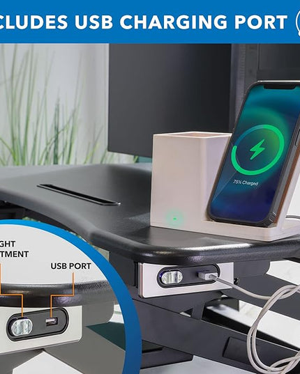 Mount-It! Electric Standing Desk Converter with Dual Monitor Arms for 2 Screens (Max 32"), Large 35.4" Wide Desktop, Motorized Stand Up Desk Riser, Keyboard Tray, USB, Black Stand up Desk Convertor