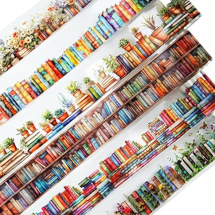 AuriicLeaf Book-Themed PET Tape Set, 6 Rolls of Library and Nature-Inspired Stickers for Scrapbooking, Journaling, DIY Crafts, and Gift Wrapping