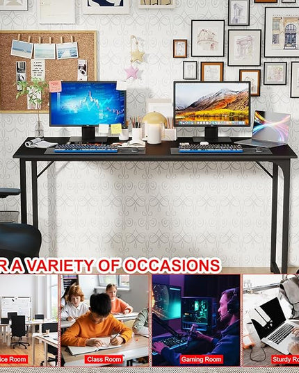 PayLessHere | 55 Inch Computer Desk | Black | Office Desk with Metal Frame, Adjustable Feet | Water-Resistant, Scratchproof Surface | Sturdy Writing Table for Home Office or Study | Pack of 1