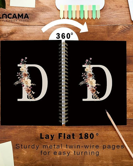 Lacama Black Initial Letter D School Notebook Journal, Aesthetic Wildflower Personalized Spiral Notebook, School Supplies, Customized Monogrammed Gifts, Birthday Gifts for Women, Office Supplies