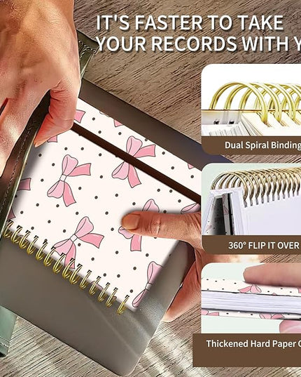 Cute Spiral Journal Notebook,A5 Hardcover Lined Journals for Women Girl 6 x 8.3 in,120 Pages Thick Paper,Cute College Ruled Writing Notebook for Gifts Office Work School (Cute pink bows)