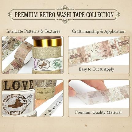 Sifaolp Washi Tape Set, 24 Rolls Vintage Washi Stickers, Assorted Sizes, for Junk Journal Scrapbook Tape, Bullet Journaling Scrapbooking Supplies, Planner Sticker DIY Craft DéCor (Brown)