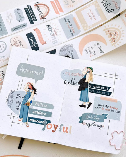 WT Motivational Washi Tape Sticker Set, 3 Rolls, Original Designs, Inspirational Frame Word Stickers, Vintage Decorative Tape, DIY Crafts, Bujo Planner Supplies, Journals Gifts, Adhesive Paper Tape