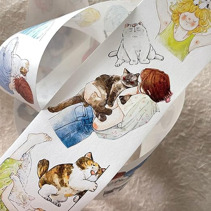 DingDing Vol9-32 My Pet Baby,Pre-Cut Washi Paper PET Tape Stickers,Original Design Vintage Girls&Cute Pets Playing,for Scrapbook Supplies,Scrapbook Tape, Journaling Stickers,Bullet Journals
