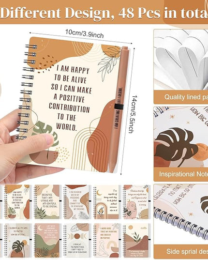 Kosiz 96 Pcs/48 Set Positive Affirmation Gifts Gratitude Spiral Notebooks with Pens Motivational Encouragement Notepads Daily Affirmations Journal for Women Valentine Galentine Gifts (Rainbow)