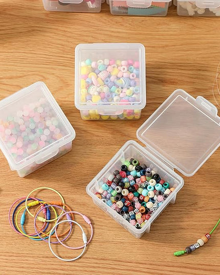 10-Pack Small Plastic Containers with Lids, Clear Stackable Storage Boxes & Bins Organizer for Bead Organizer, Craft Storage, Stickers, Jewelry & Small Items – Square Small