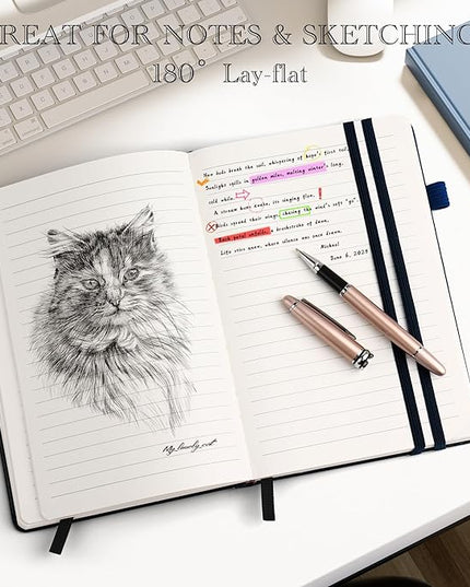 Lined Journal Notebook for Women Men, 352 Pages A5(5.7" x 8.3")College Ruled Hardcover Leather Journals for Writing, Daily Journal Notebooks for Work, Note Taking, Travel, School, Business (Black)