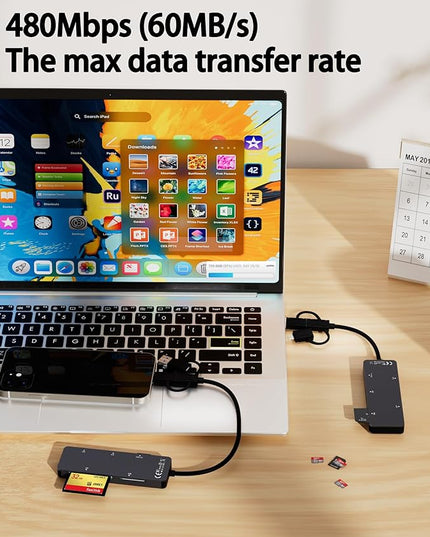 Memory Stick Pro Duo Adapter - 5 in 1 Aluminum Multi Memory Card Reader with Triple Lightning/USB-C/USB 3.0 for SD/Micro SD/MS/XD/CF/Pro-HG Duo, Sony Memory Stick Pro Duo Adapter for iPhone/Android/PC