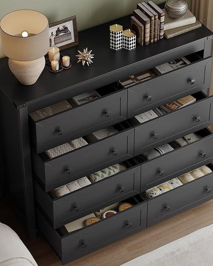 BORNOON Tall 8-Drawer Dresser, Modern Wooden Storage Chest of Drawers, Dresser TV Stand, Wood Drawer Organizer with Metal Handles for Bedroom, Living Room, Hallway