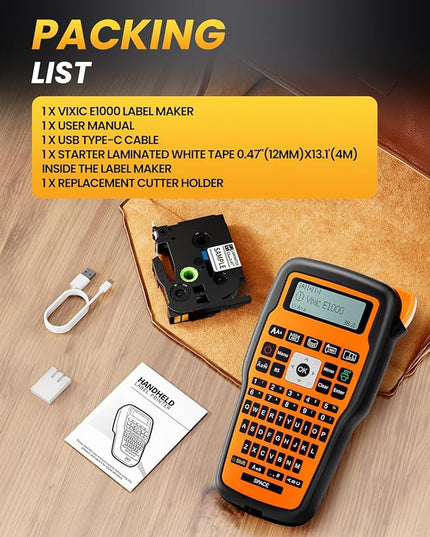 Vixic Industrial Label Maker, Heat Shrink-Labels Maker Waterproof-Labels for Cable Wire Network Office Labeling, E1000 Label Maker Machine with-Tape Electrician Label Makers Handheld Label Machine