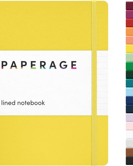 PAPERAGE Lined Journal Notebook, (Yellow), 160 Pages, Medium 5.6 in x 8 in - 100 GSM Thick Paper – Hardcover Journaling Notebook for Work, School & Note Taking