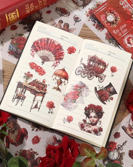 Auguro Vintage Ephemera Sticker 24 Sheets precut 300 washi Stickers Paper Journal Stickers for Adults People Scrapbook Stickers Scrapbooking Supplies