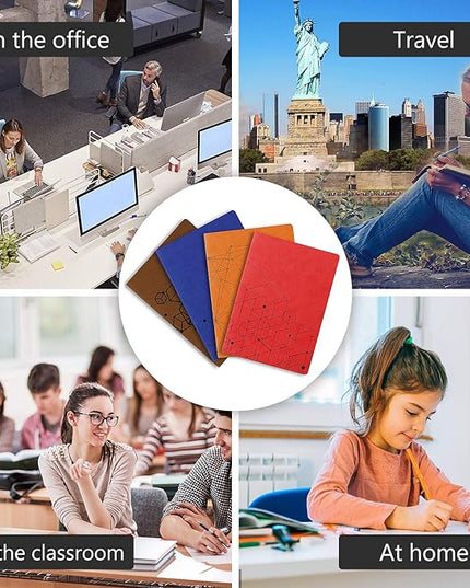 SINOBAND 4 Pack Notebooks for journaling,Colorful Subject Notebooks Set with Geometric Graphics Pattern,PU Leather Notebook writing journals with lined paper for School and Office(Random Colors)